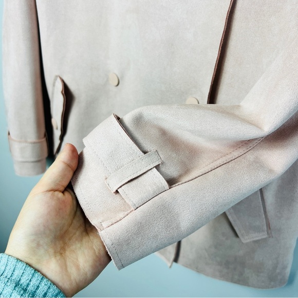 Haute Monde Blush Pink Women's Juniors Casual Faux Suede Moto Jacket size Medium - Picture 7 of 13
